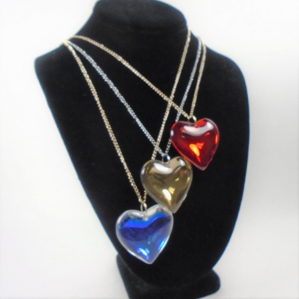 6-Pack Colorful Large Glass Heart Necklace Lot